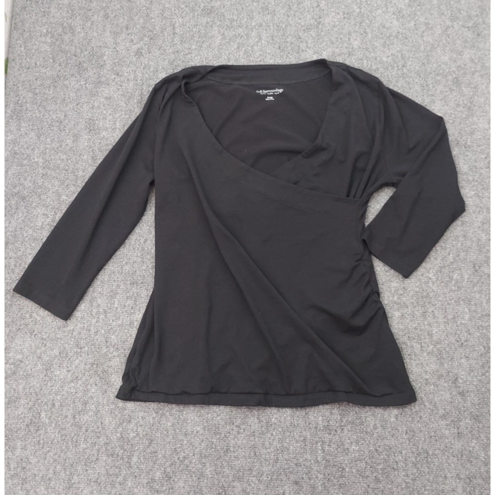Soft Surroundings Top Women XL Black Cross Over‎ Faux Wrap Long Sleeve Stretch